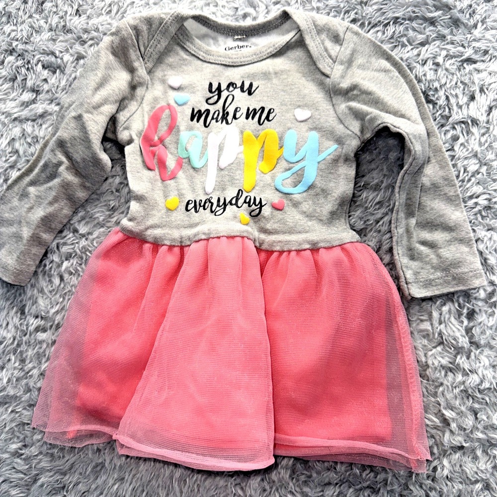 Baby Girl Clothes Gerber Organic 0-3 Month You Make Me Happy Tutu Dress